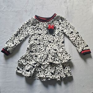 Minnie Mouse Girls Ruffle Dress Size 2T Black & White Long Sleeve
